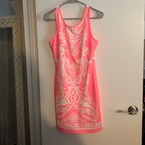 Large Peachpuff hot pink floral dress